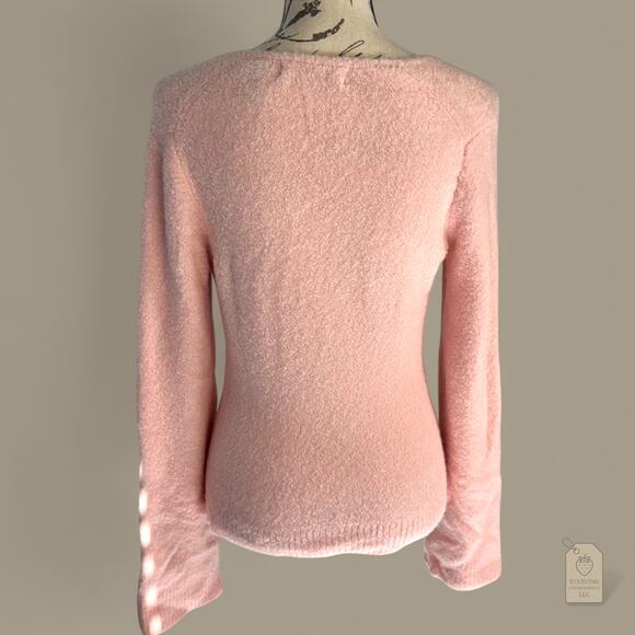 Express | Soft Pink Wool-Blend V-Neck Stretch Cozy Sweater - Women’s Small - Picture 6 of 11
